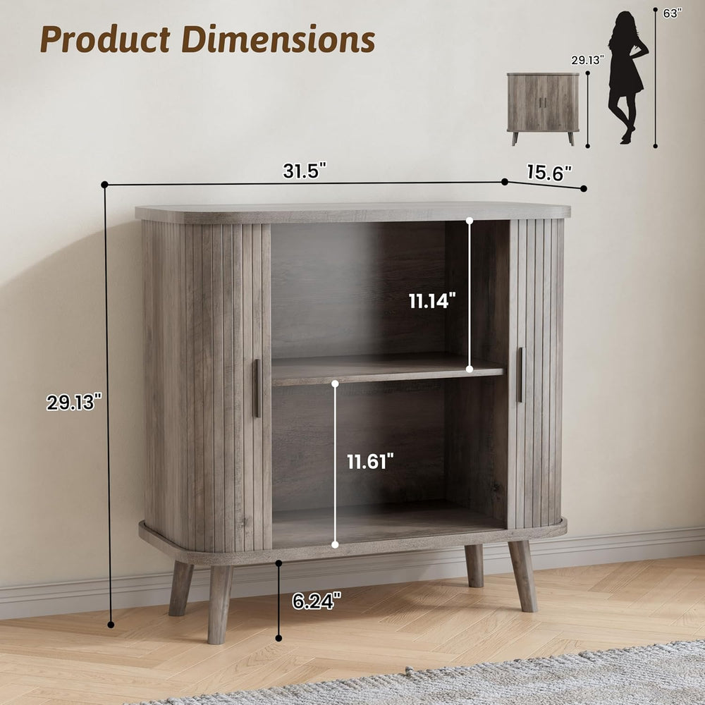 BORNOON Buffet Cabinet with Storage, Curved-Edge Fluted Storage Cabinet Sideb...