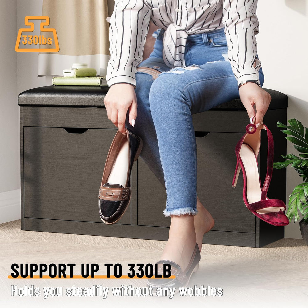 40" Shoe Storage Bench with Flip Drawers Padded Seat Cushion, Shoe Cabin...