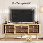 Mid Century TV Stand for TVs up to 65 Inches, Entertainment Center with Storage, Power Outlet, Fluted Sliding Doors & Adjustable Shelves, Modern Media TV Console Table for Living Room (Oak)