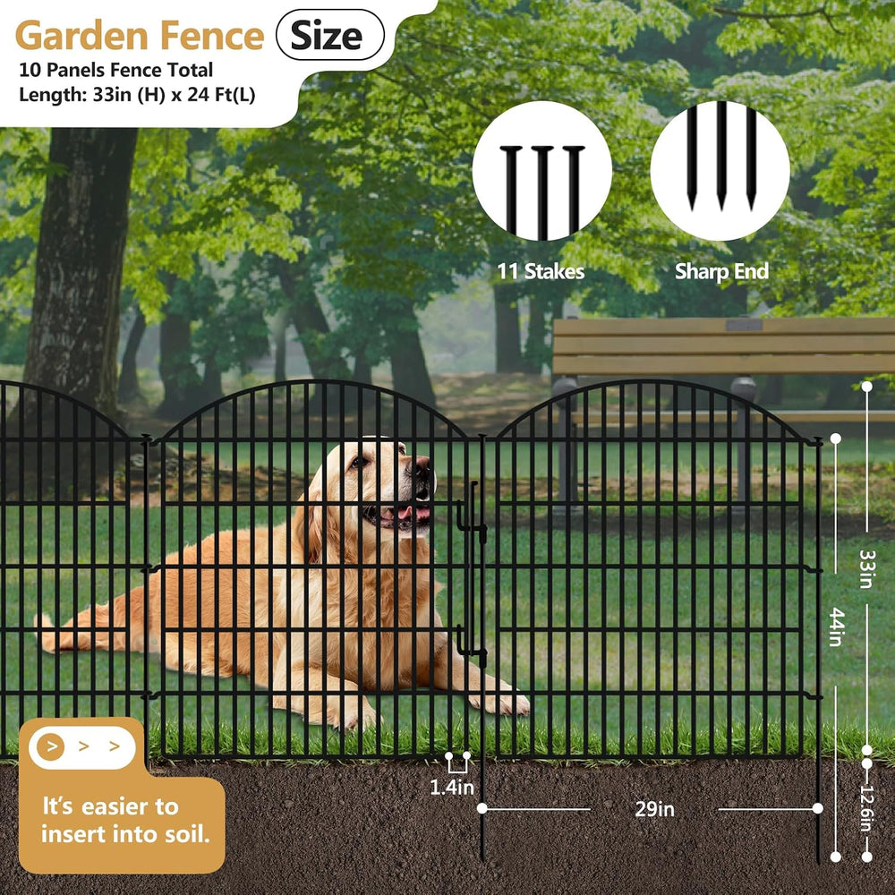 10 Panels Garden Fence Animal Barrier with Lock, 33in (H) x 24ft (L) Dog Fenc...