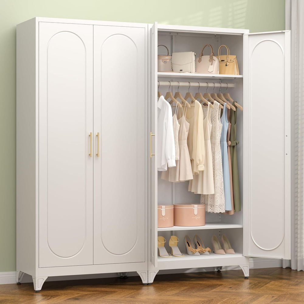 Polup 71" White Metal Armoire Wardrobe Closet with 2 Doors and Shelves