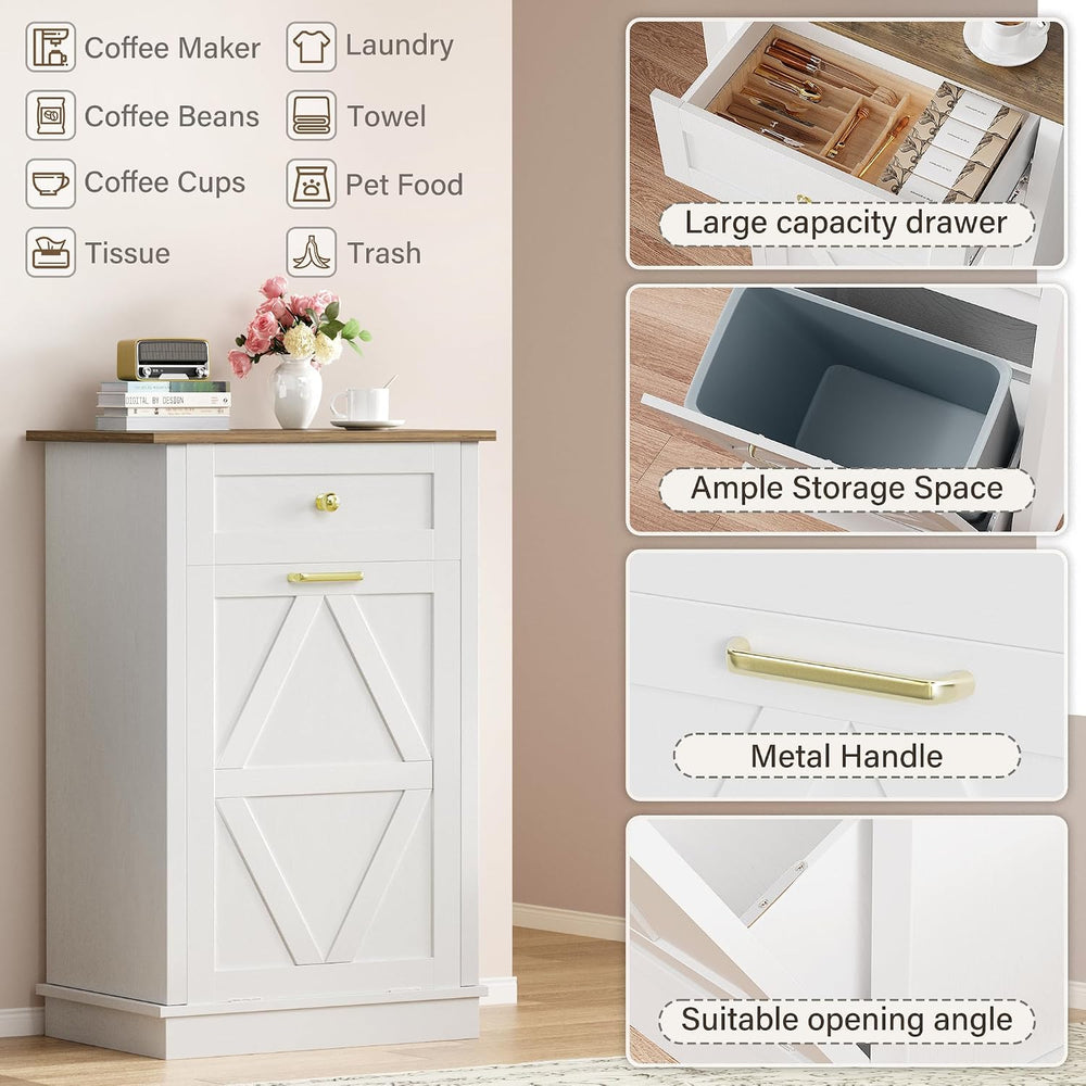 YESHOMY Tilt Out Trash Can Cabinet, 10 Gallon Garbge Can Cabinets, Wooden Hid...