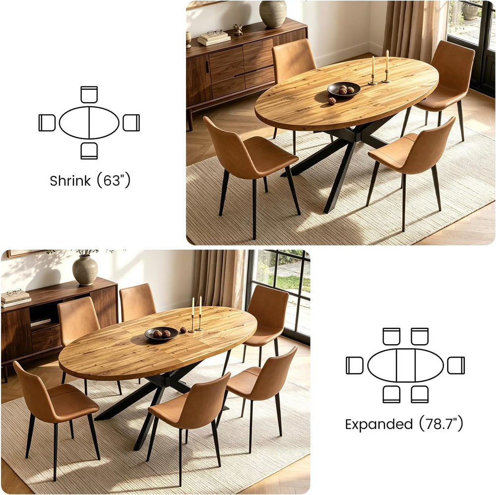 63"-78.7" Extendable Oval Dining Table Set for 4 | 5 Piece Large Ro...