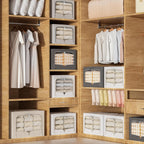 FHSQX 3 Pack Clothes Storage Bins Foldable Metal Frame Storage Box Stackable Linen Fabric Container Organizer Set with Carrying Handles and Clear Window (Cream White, 23.6x16.5x15.7inch(100L))