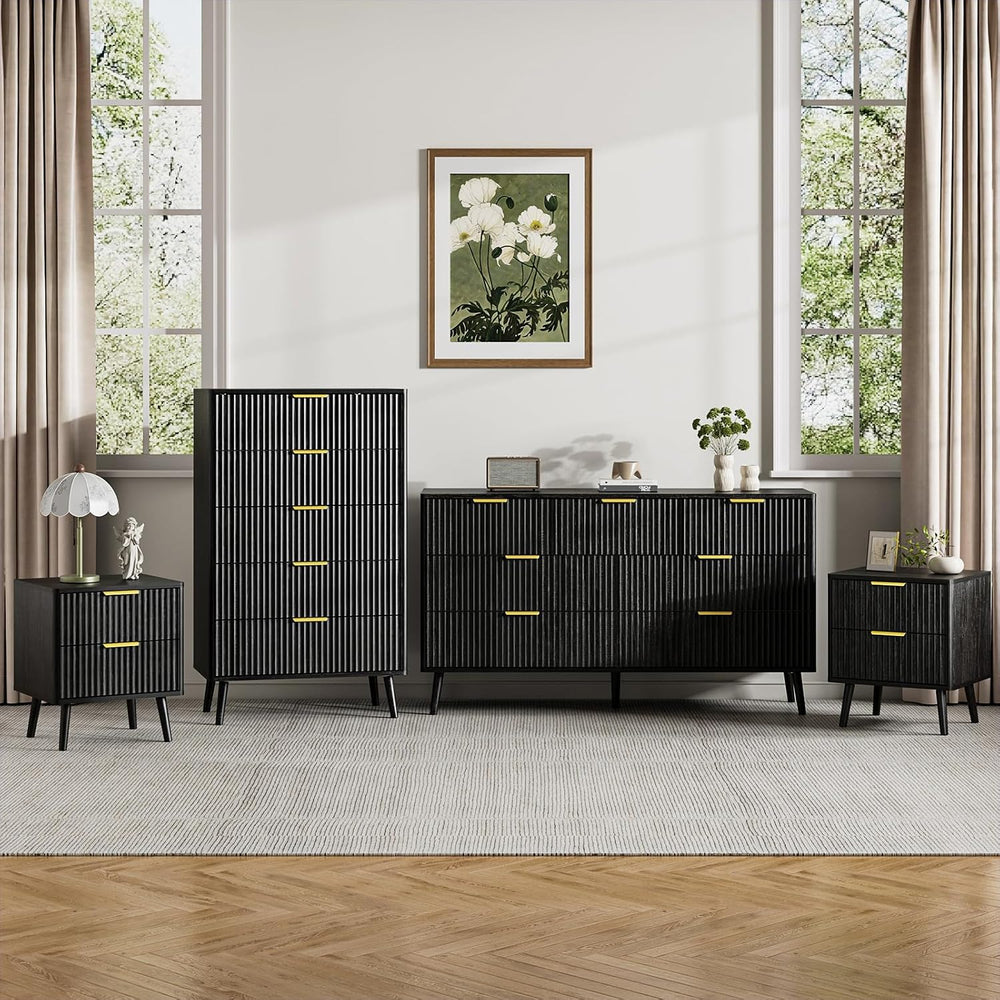 LYNSOM Fluted Dresser and Nightstand Sets 4 Piece, 2-Drawer Nightstands and 5...