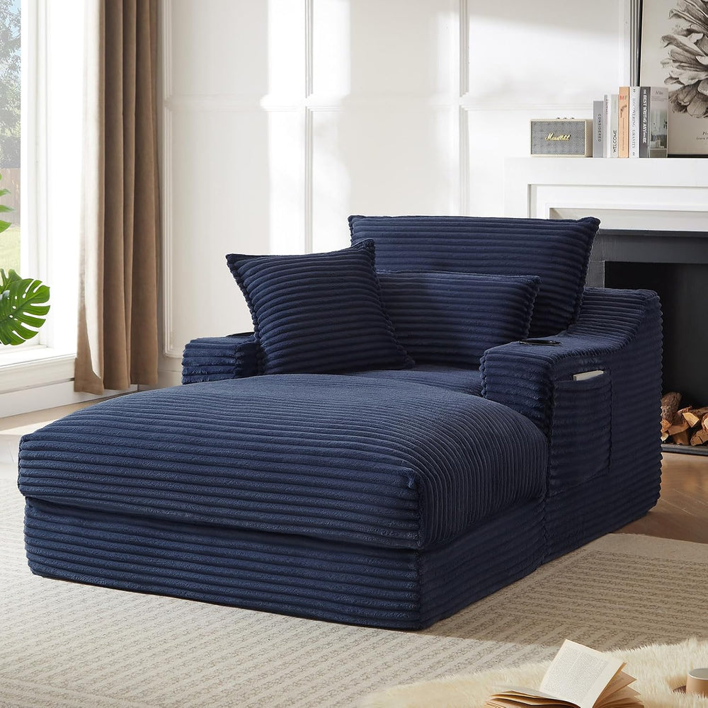 47.2"Oversized Chaise Lounge Chair Indoor,Corduroy Reading Chair with Cu...