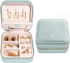 S.Leaf Travel Jewelry Organizer Boxes for Women Small Portable Necklace Earrings Bracelet Rings Travel Case Best Friend Birthday Gifts for Women Trendy (02_Lychee_Haze_Blue)