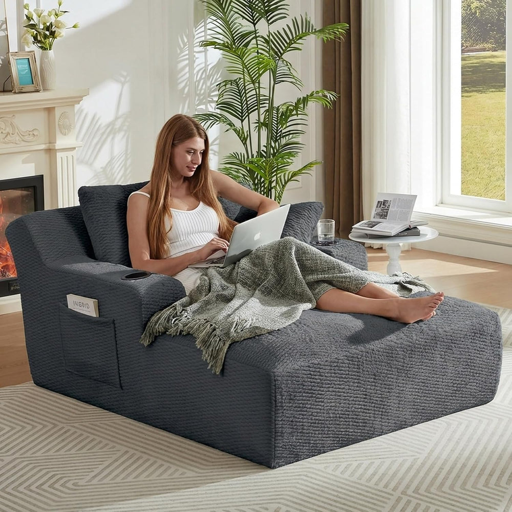 49.2" Oversized Chaise Lounge Chair Indoor,Faux Fur Reading Chair with C...