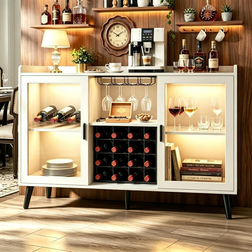 Gyfimoie Coffee Bar Cabinet with LED Light, Wine Bar Cabinet with Wine Rack |...