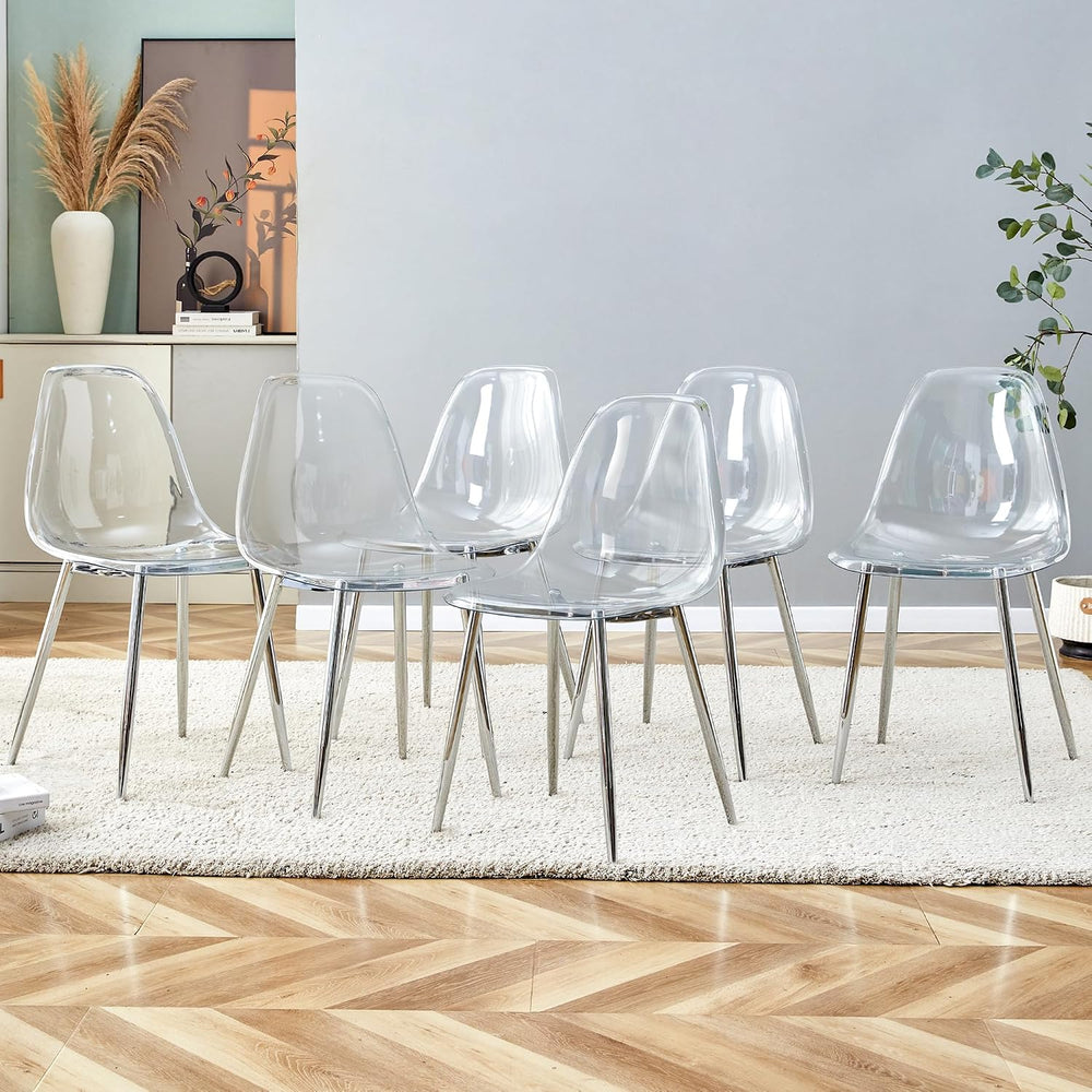 Clear Acrylic Dining Chairs Set of 6, Armless Modern Side Chairs with Transpa...