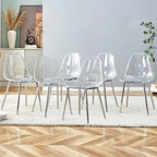 Clear Acrylic Dining Chairs Set of 6, Armless Modern Side Chairs with Transparent Seat, Ergonomic Backrest and Chrome Metal Legs, Kitchen Chairs for Dining Room, Living Room