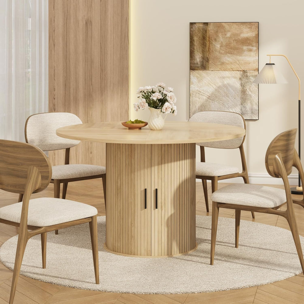 IDEALHOUSE 47 Inch Round Dining Table for 4, Natural Oak | Farmhouse Kitchen ...