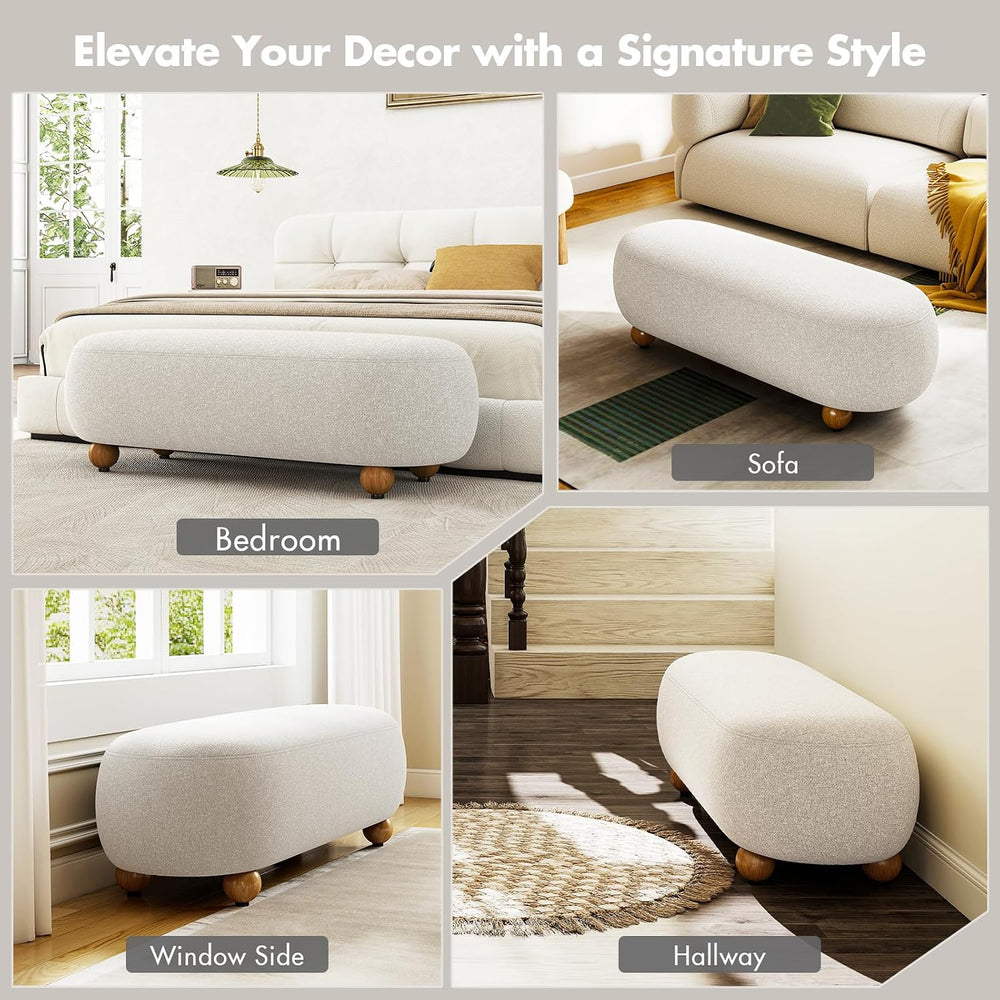Hyfirm 54" End of Bed Bench, Upholstered Bedroom Ottoman Bench with Soli...