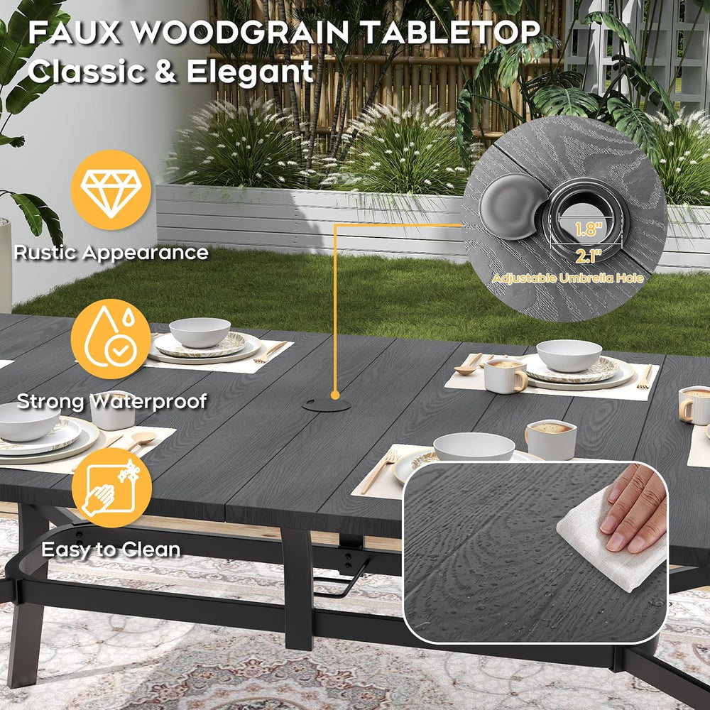 Outdoor Dining Set for 6, 7pcs Patio Table and Chairs Set with Adjustable Umb...