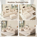 142.5" U Shaped Couch, Modular Sectional Sofa, 3-Seater Comfy Cloud Couch, Set of Modular Pieces with Movable Ottoman, Deep Seat Couches for Living Room, Linen, Beige