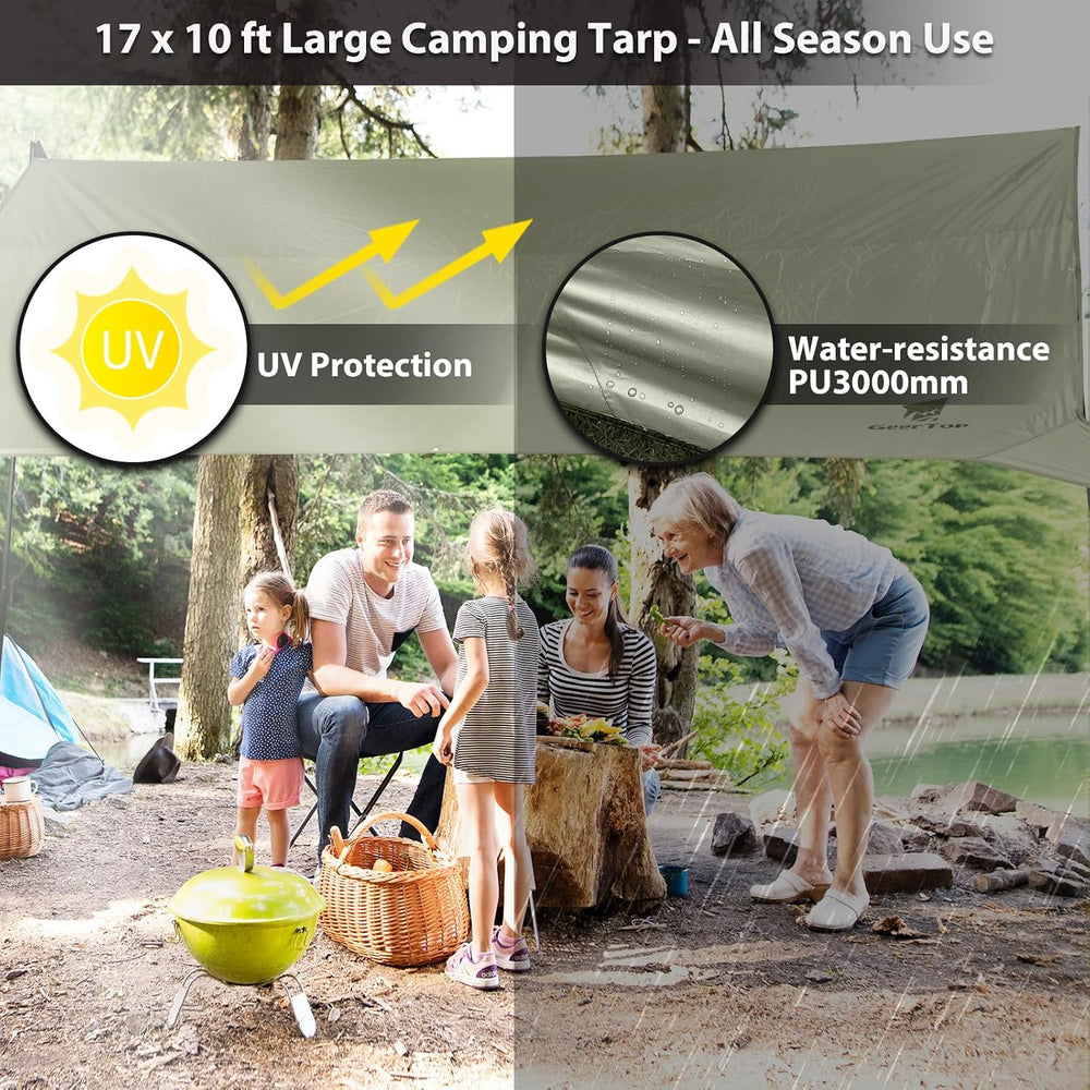 GEERTOP Portable Large 17 x 10 ft Waterproof Backpacking Tarp with10M LED Str...