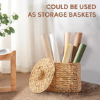 Greenatural Wicker Trash Can, 14x14x11 in Handwoven Water Hyacinth Waste Basket with Lid, Wicker Storage Bin with Natural Finish, Rustic Garbage Can for Laundry Room, Bathroom, Bedroom, Office