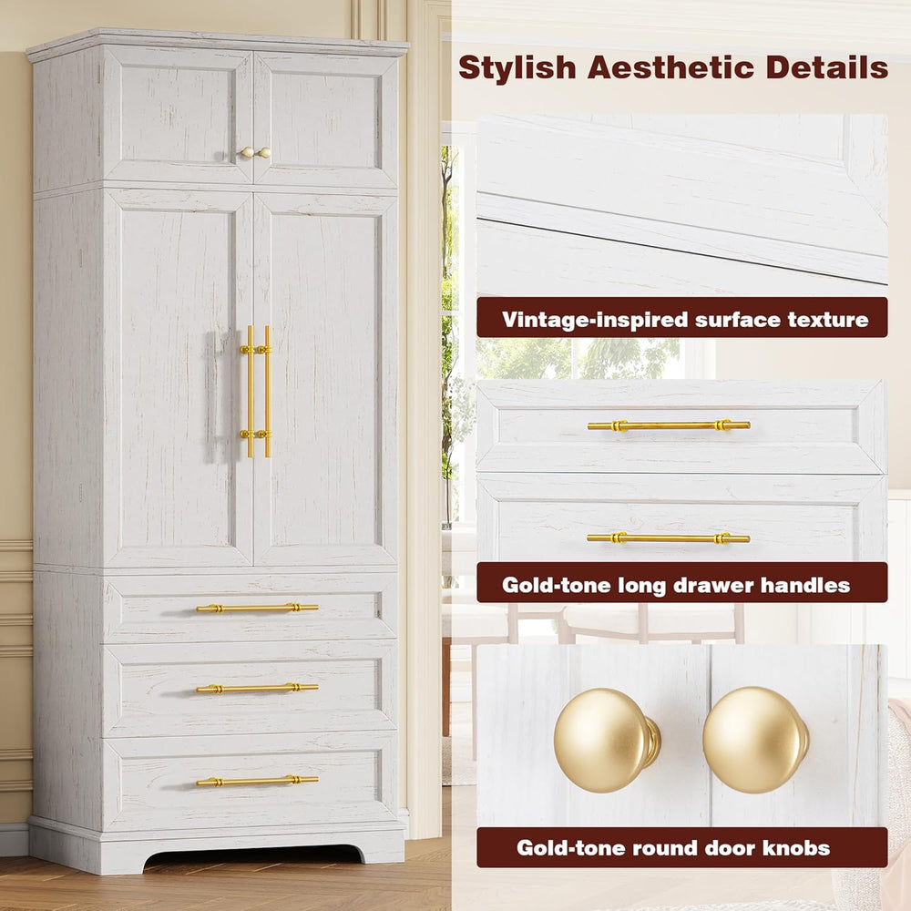 78.2" Tall Kitchen Pantry, Mid-Century Modern Storage Cabinet with 3 Dra...