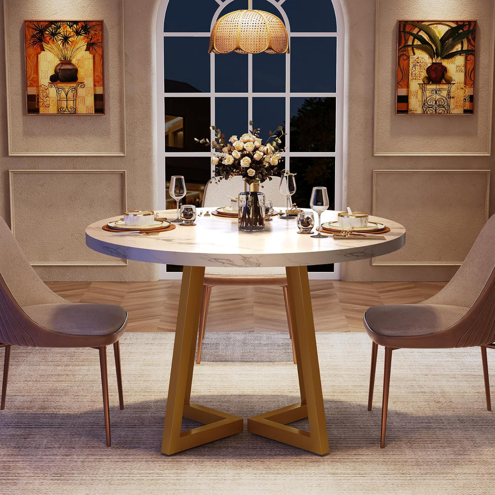 Tribesigns Round Dining Table for 2, 31.5" Modern Kitchen Table with Met...