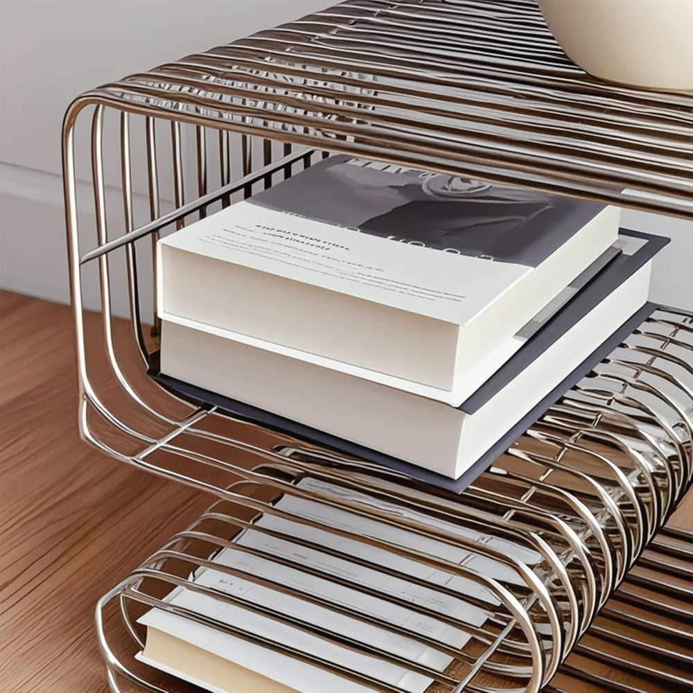 Metal Side Table, Metal End Table with Magazine Rack,Sofa Bedside Table for S...