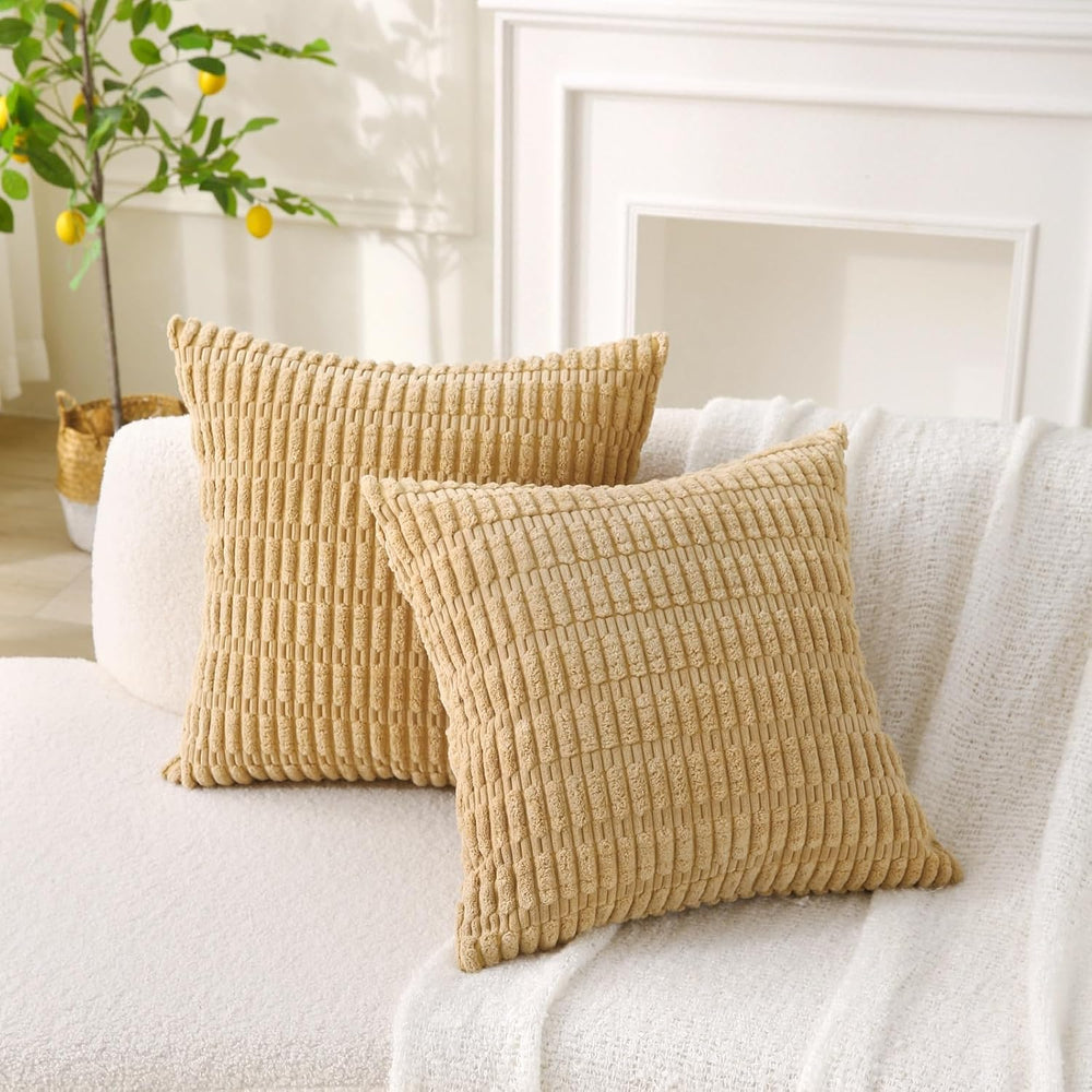 2 Pack Corduroy Decorative Throw Pillow with Inserts, 18x18 Inch Soft Boho Th...