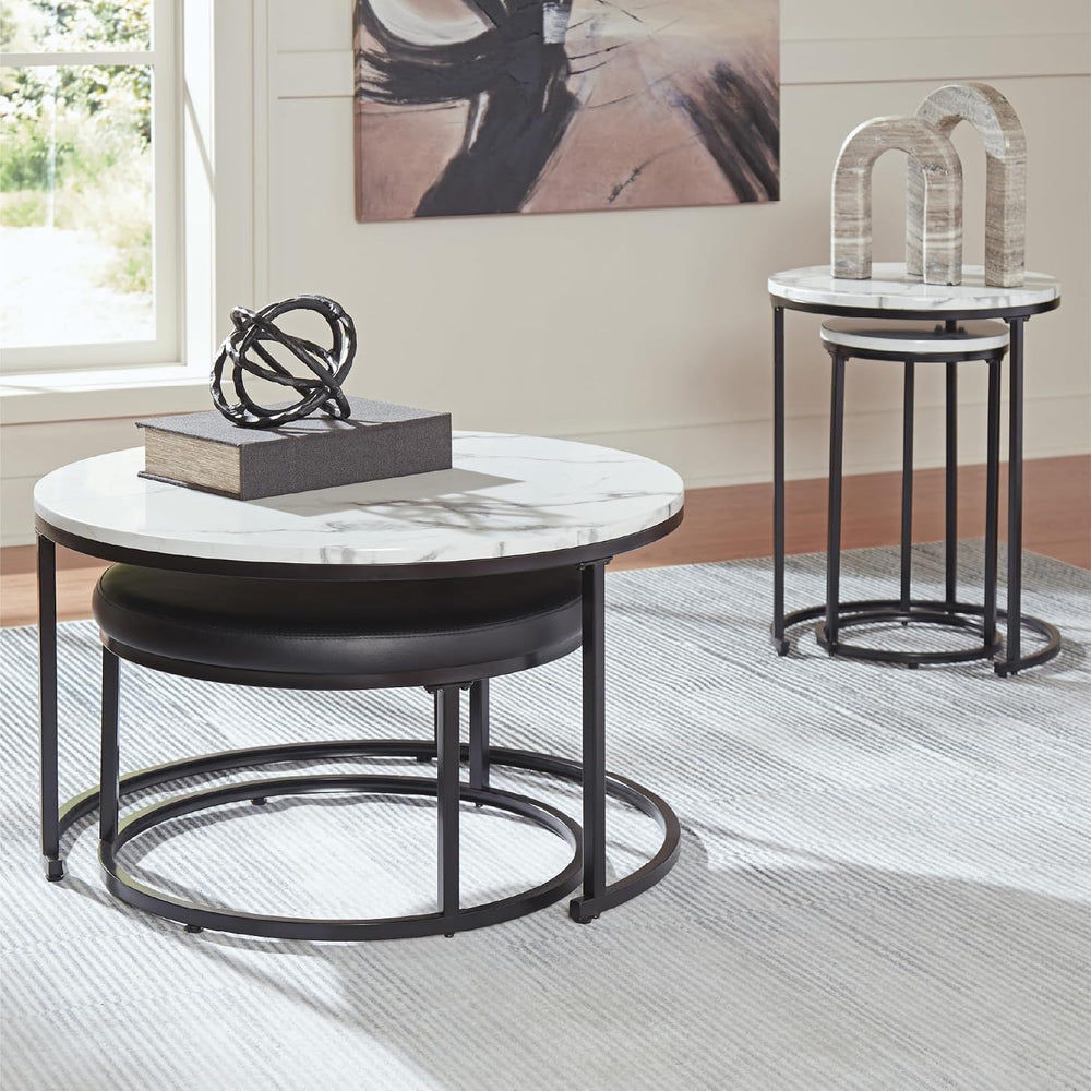 Signature Design by Ashley Jusmour Modern Nesting Table Set with Faux Leather...