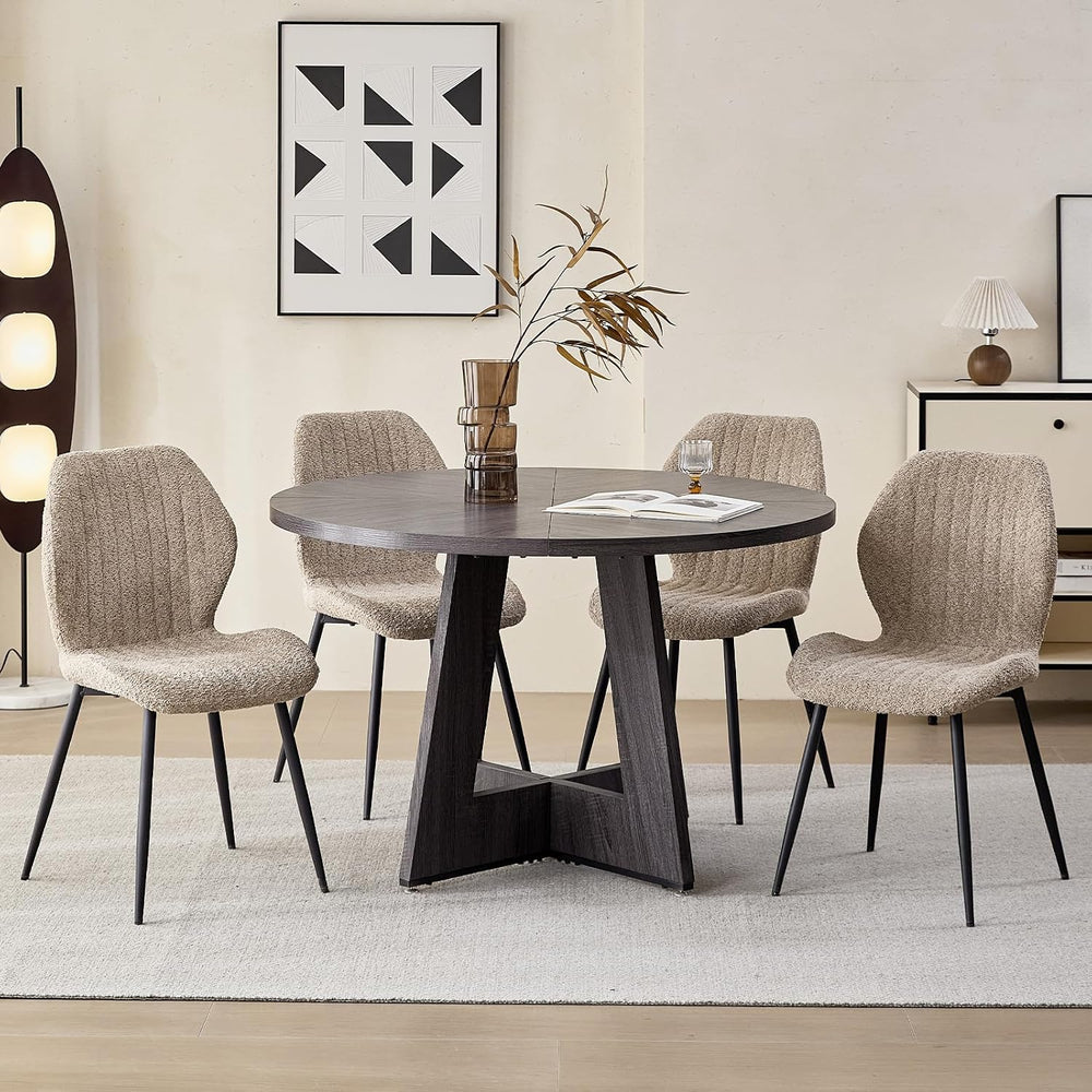 Modern Minimalist Dining Chairs Set of 4, Boucle Fabric, Brown | Thick High-D...