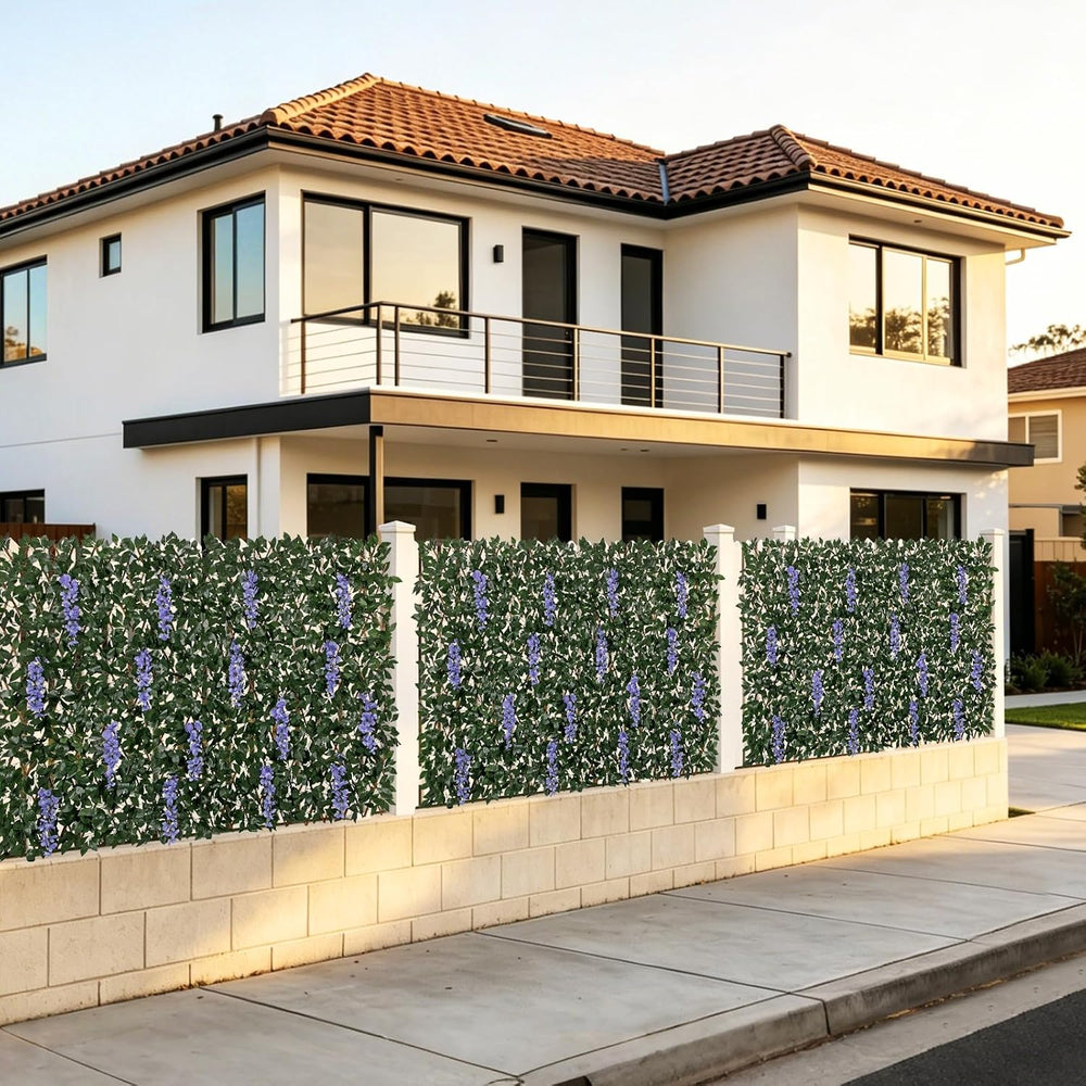 Expandable Faux Fence Privacy Screen with Flowers for Indoor Outdoor Balcony ...