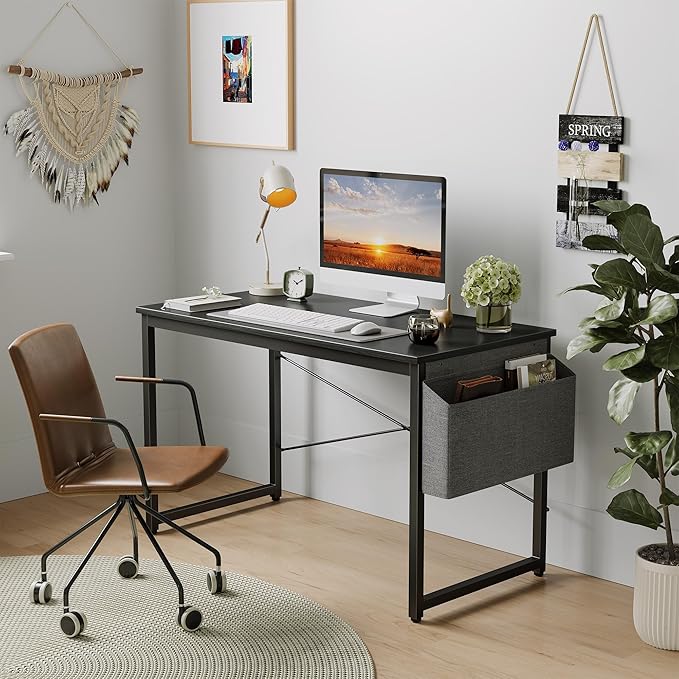 Cubiker Computer Desk 63 inch Home Office Writing Study Desk, Modern Simple Style Laptop Table with Storage Bag, Black