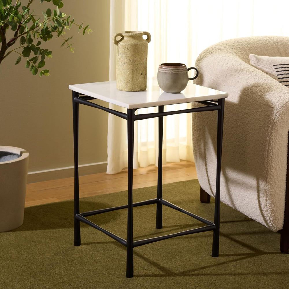 SAFAVIEH Furniture - Nadezhda Accent Table - White & Black - Marble Top M...