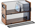 Geelin 2 Pcs Wooden Cd Storage Box Holder Racks Retro Cassette Tape Display Stand with Carrying Handles, Organizer Shelf for Movie Cases, Dvds, Cd Organizer Can Store up to 36 Pcs