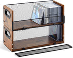 Geelin 2 Pcs Wooden Cd Storage Box Holder Racks Retro Cassette Tape Display Stand with Carrying Handles, Organizer Shelf for Movie Cases, Dvds, Cd Organizer Can Store up to 36 Pcs