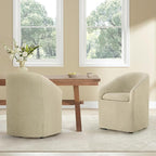 Upholstered Dining Chairs with Casters, Washable Cover Modern Dining Room Chairs with Barrel Backrest & Dual Armrest for Kitchen, Living Room, Bedroom, Sand Fabric, 2PCS