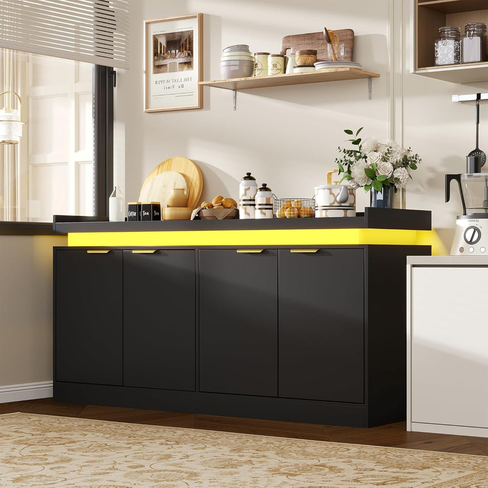 UNIQUITE 63" Sideboard Buffet Cabinet, Kitchen Buffet Cabinet Storage Ca...