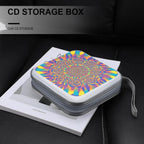 40-Disc CD/DVD Organizer Wallet Red Blue Yellow Spiral Tie Dye Rainbow, Heavy-Duty Hard Plastic Binder, Portable Storage Case with Carry Strap for Car