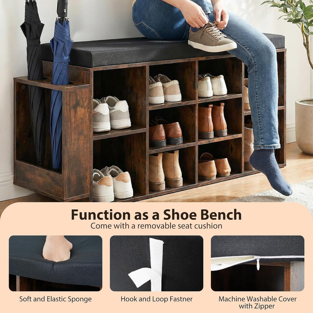 Tangkula Shoe Storage Bench with Umbrella Holder, 40" Shoe Organizer wit...