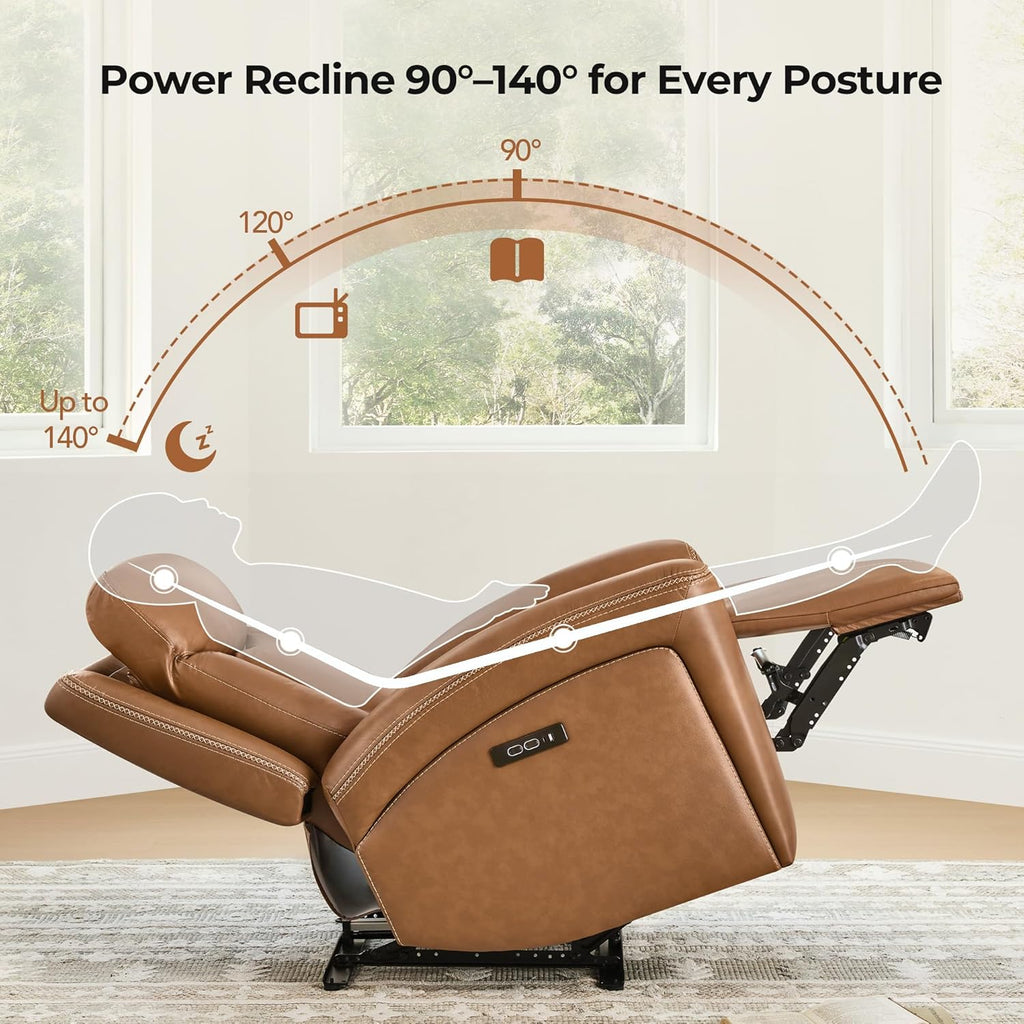 CHITA Genuine Leather Super Zero Gravity Power Recliner Chair, Saddle | Adjustable Power Headrest, USB & Type-C Ports for Living Room & Home Theater