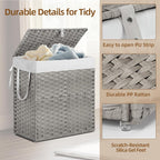 Woven Laundry Basket with Lid, Large Hamper with Removable and Machine-Washable Liner, Foldable Rattan Clothes Hamper, Sturdy Steel Frame, Odor Control, 110L Capacity, Dove Gray