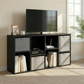 YESHOMY Modern TV Stand for Televisions up to 55 Inch, Mid Century Entertainment Center with 8 Open Shelves for 32/43/50/55 Inchs TVs, Media Console with Adjustable Shelves for Living Room, Black