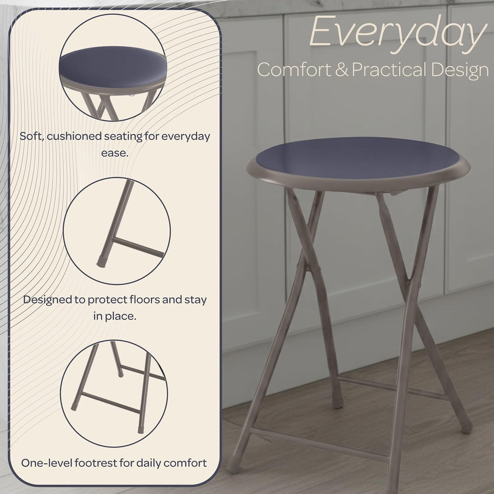 Lavish Home Portable Folding Stool with Backless Seat, Gray, 18 Inch
