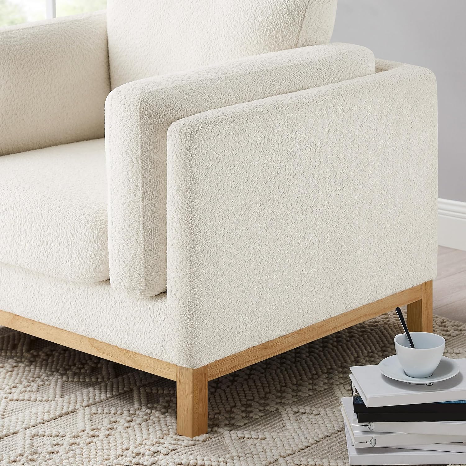 Oversized Accent Chair Set of 2, Modern Upholstered Chairs | Boucle Reading Chair with Solid Wood Legs and 400 lbs Capacity, Cozy Seating for Living Room, Bedroom & Office, Ivory White