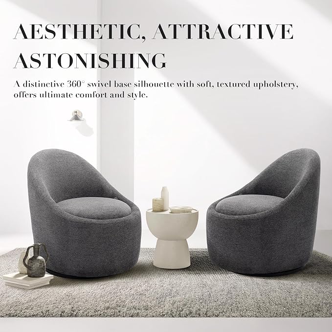 COLAMY Swivel Accent Chair, 360° Swivel Chair with Hidden Storage, Modern Small Barrel Swivel Armchair for Living Room/Bedroom, Darkgrey