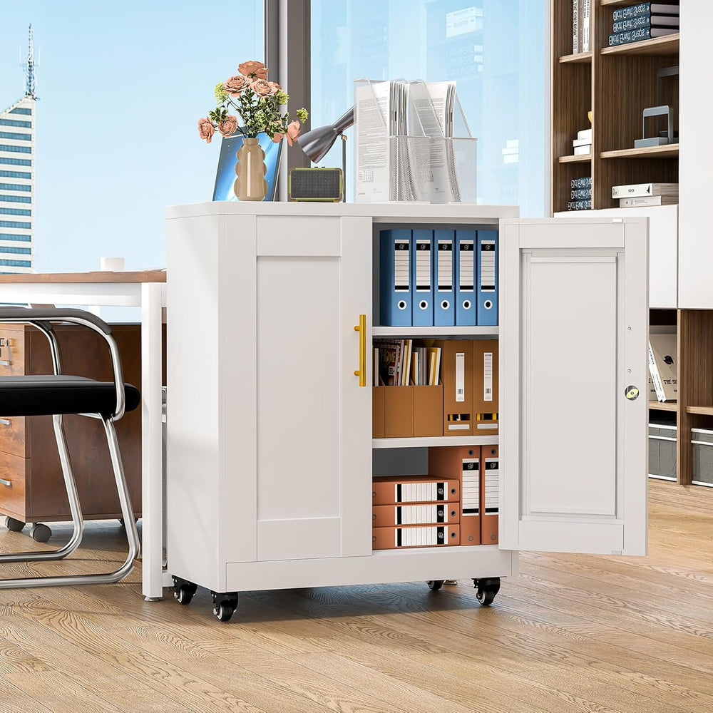 Metal Storage Cabinet with Wheels, 36" Tall Locking Storage Cabinet with...