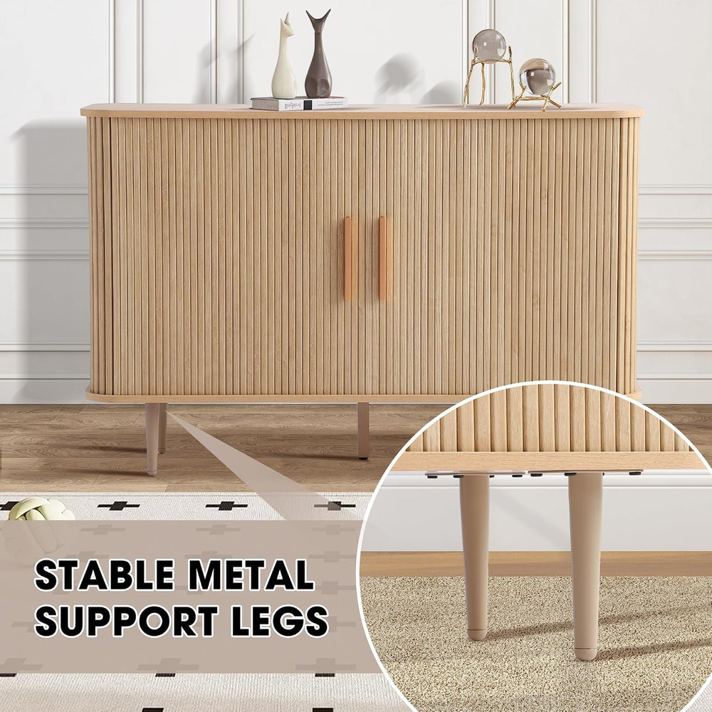 Grepatio 47" Sideboard Buffer Cabinet with Fluted Slide Doors, Tambour S...