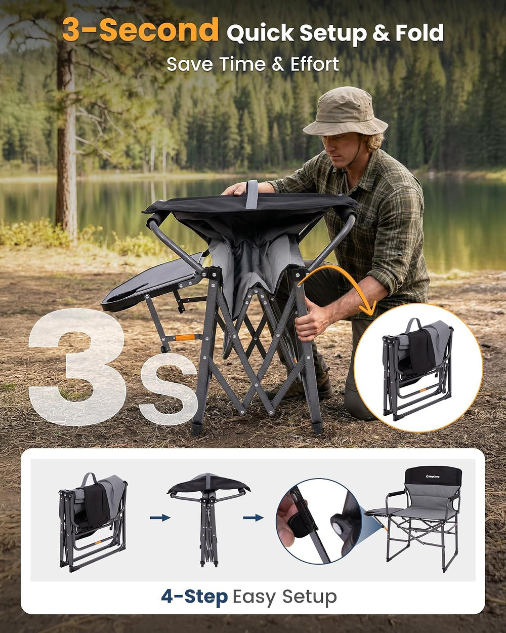 KingCamp Oversized Camping Directors Chair for Big & Tall Heavy Duty 440l...