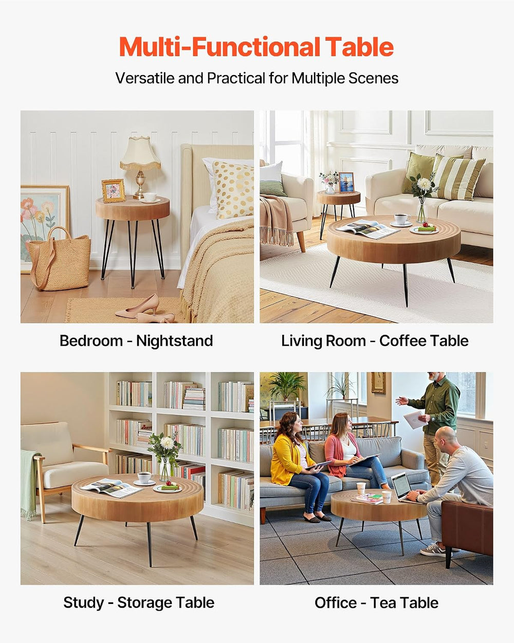 VEVOR 2 Pieces Round Coffee Tables Sets, 31.3 in Industrial Living Room Table...