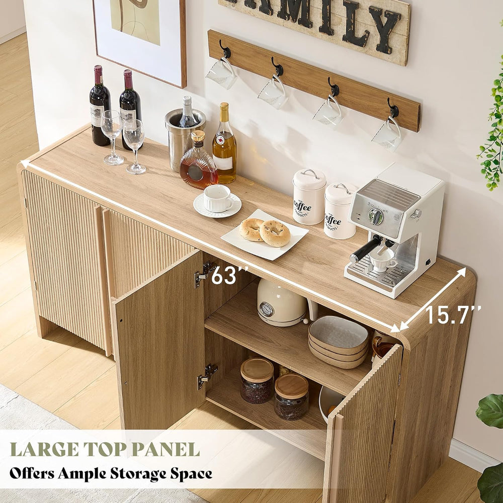 AMERLIFE 63" Fluted Sideboard Buffet Cabinet with Storage, Modern Creden...