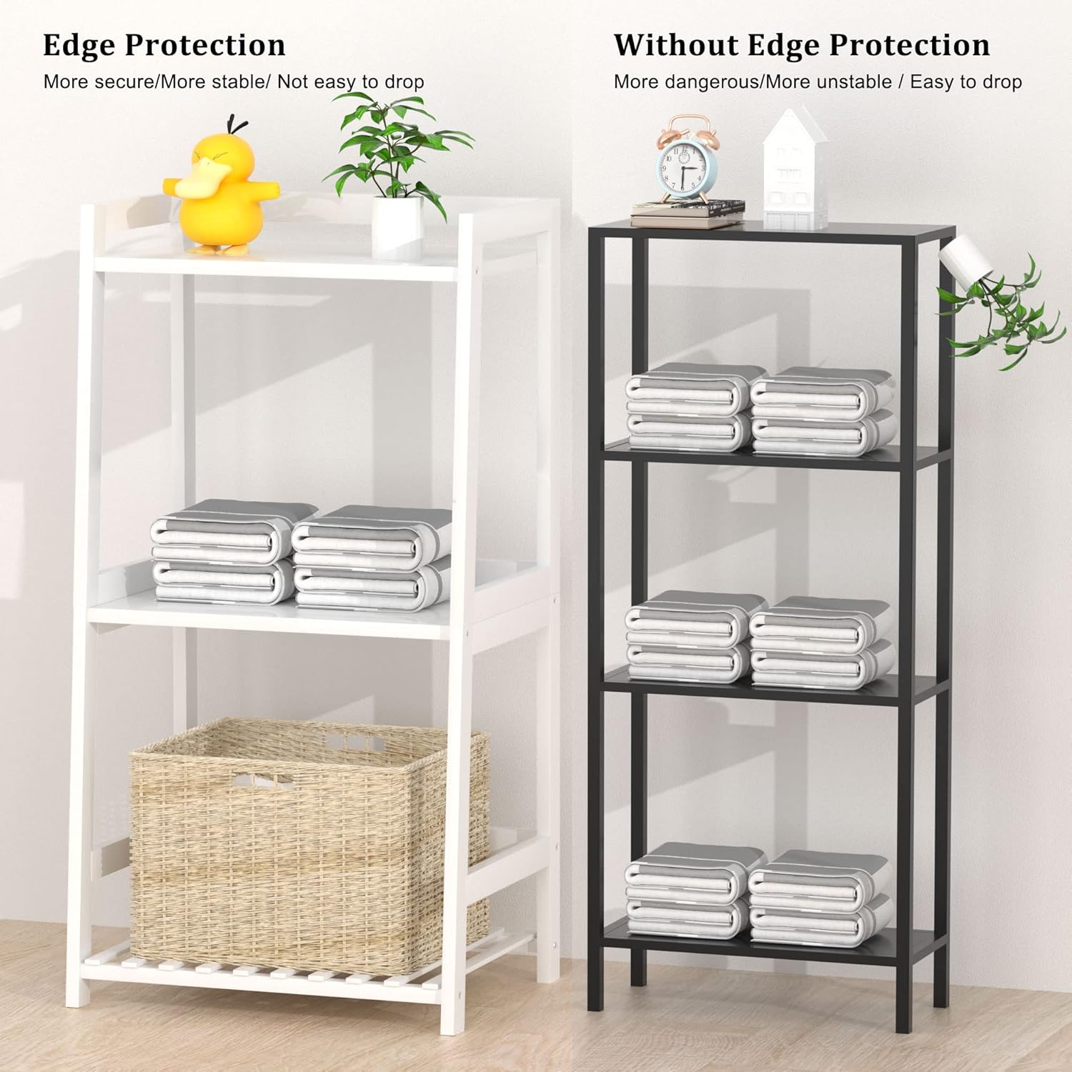 POXAKA 3 Tier Bamboo Bathroom Shelves, Ladder Shelf for Storage, Rustic Home Organizer, Space-Saving Design, Stylish Display Nightstand, Stylish Storage Solution for Home, Living Room, Kitchen