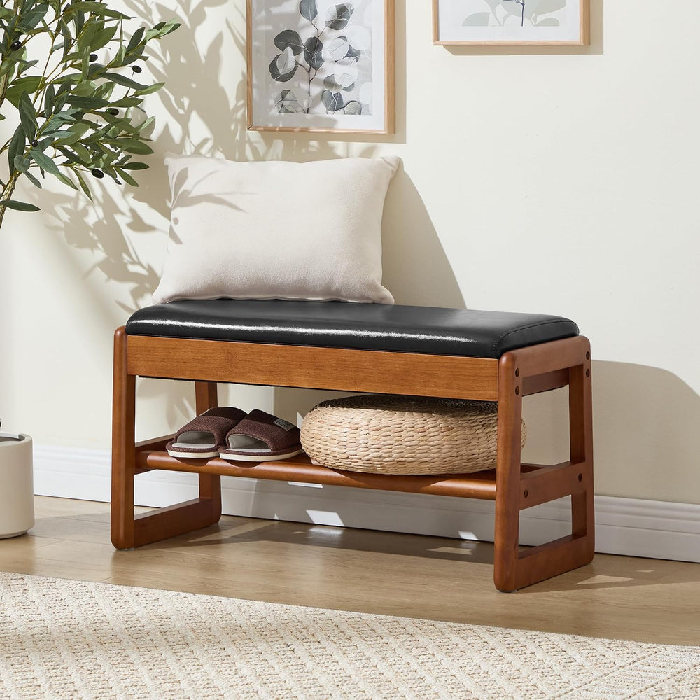 31.5" Shoe Rack Bench,2 Tiers Shoe Bench with Storage,Walnut Storage Ben...