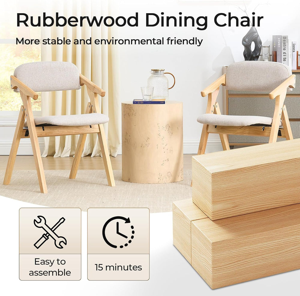 Grod Folding Dining Chairs, Padded Seat, Wooden Stackable,1PCS (Beige)